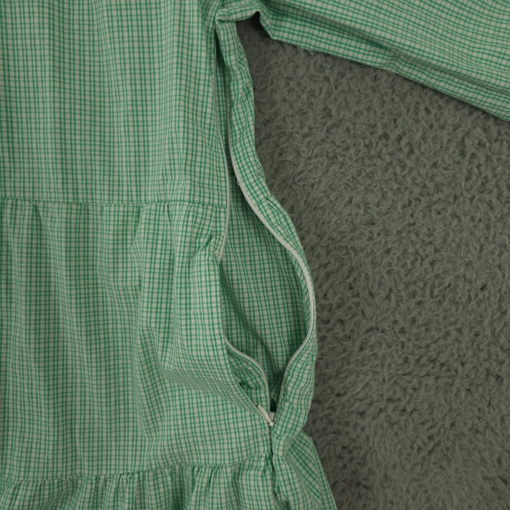 J Crew Dress Womens Large Green Gingham Cotton Blend Poplin Raglan Tiered Mini - Picture 11 of 12